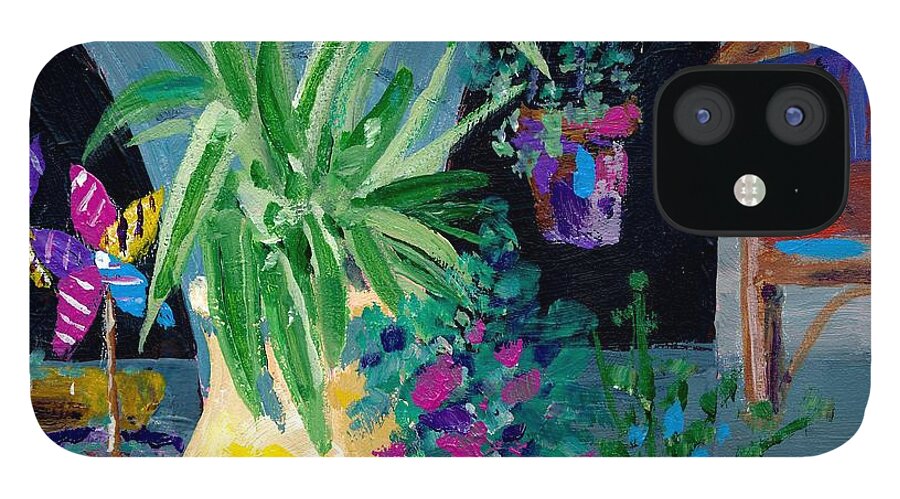 Pot Plants iPhone 12 Case featuring the painting Library Courtyard-Rhodes Old Town by Adele Bower