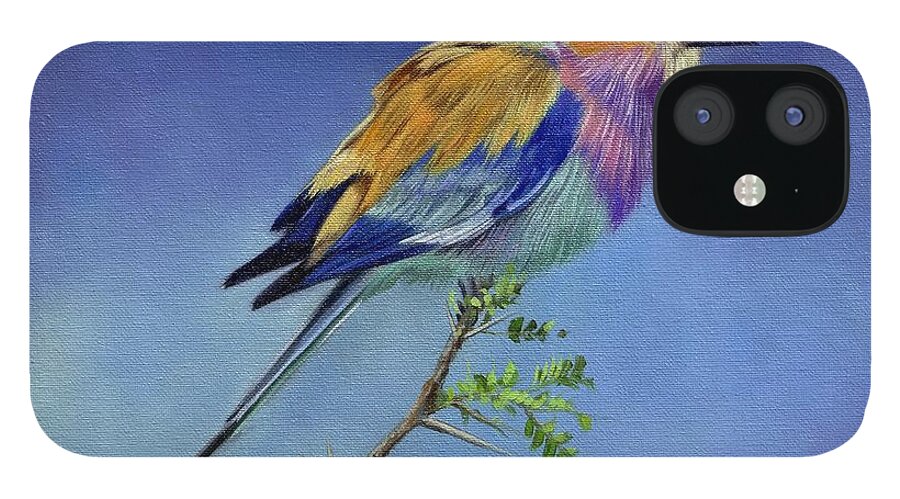 Lilacbreasted Roller iPhone 12 Case featuring the painting Lilacbreasted Roller by David Stribbling