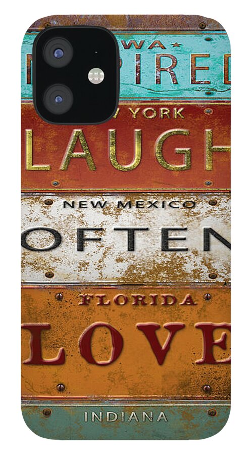 Jean Plout iPhone 12 Case featuring the digital art Live Inspired-License Plate by Jean Plout
