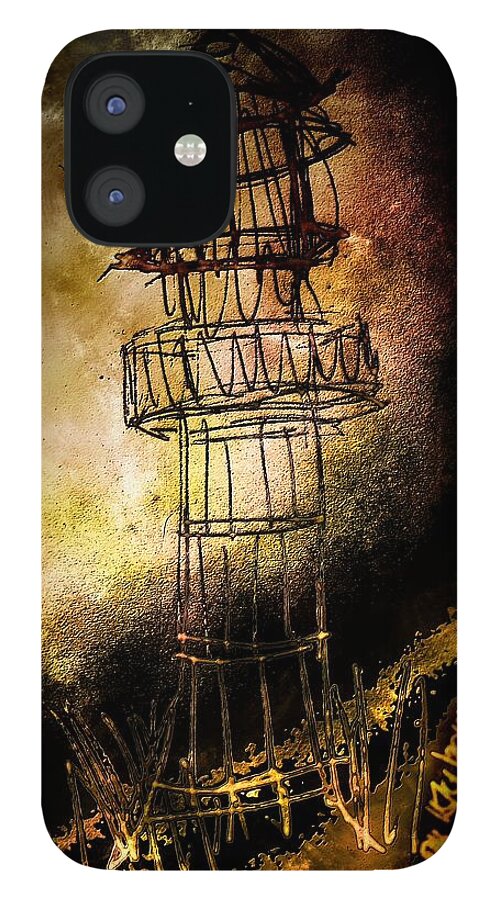 Lighthouse iPhone 12 Case featuring the mixed media Lonely Lighthouse by Mimulux Patricia No
