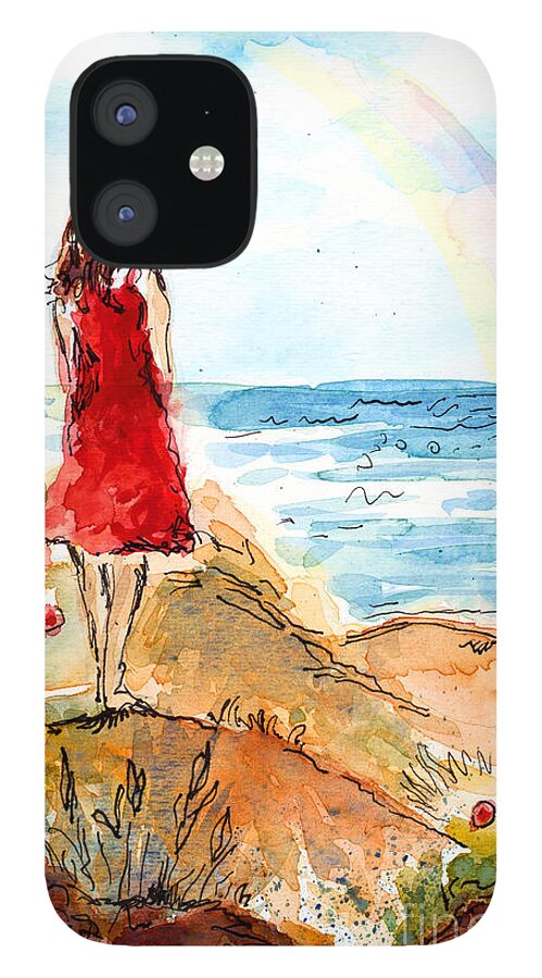 Watercolor iPhone 12 Case featuring the painting Looking at the rainbow by Stella Levi