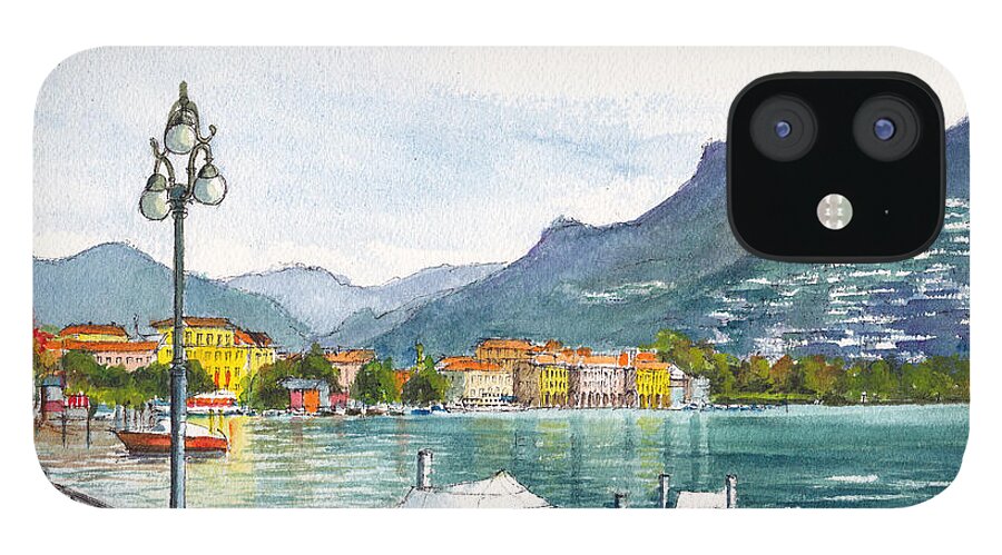Lake iPhone 12 Case featuring the painting Lugano on Lake Lugano Switzerland by Dai Wynn