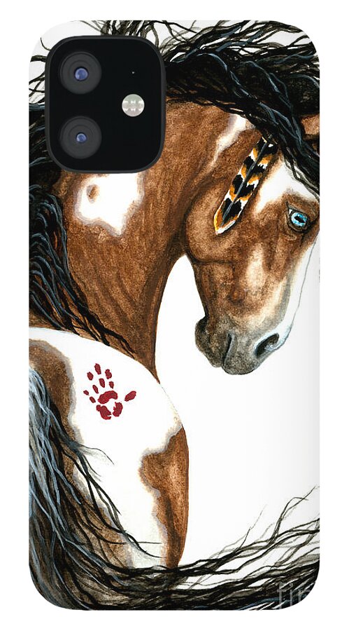 Majestic Wild Horses Native American Indian Bihrle Painted Pony Pinto Stallion Mm106 iPhone 12 Case featuring the painting Majestic Horse #106 by AmyLyn Bihrle