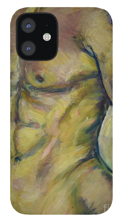 Male Torso iPhone 12 Case featuring the painting Nude Male Torso by Raija Merila