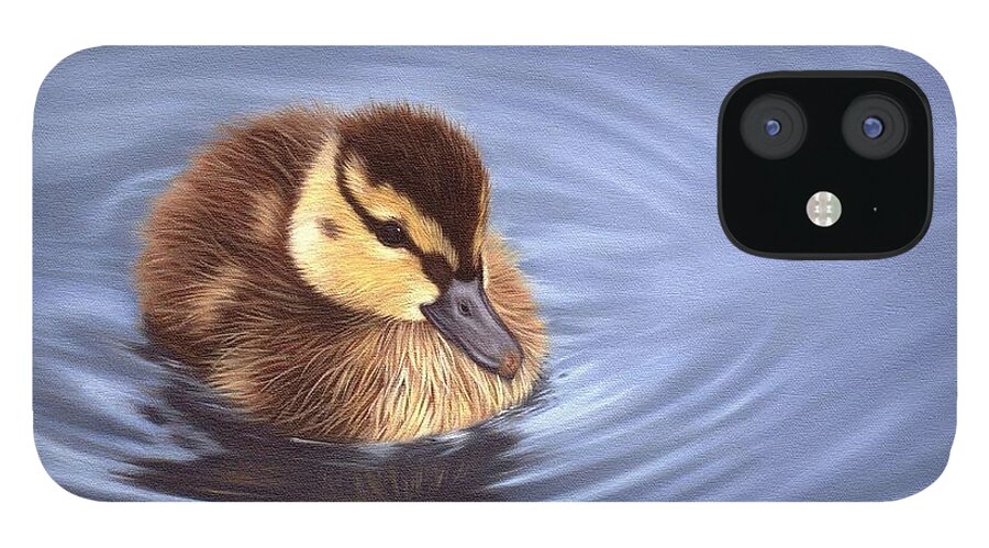 Duck iPhone 12 Case featuring the painting Mallard Duckling Painting by Rachel Stribbling