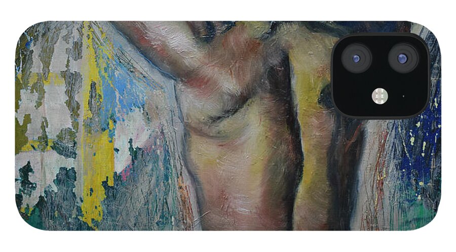 Raija Merila iPhone 12 Case featuring the painting Man's Back by Raija Merila