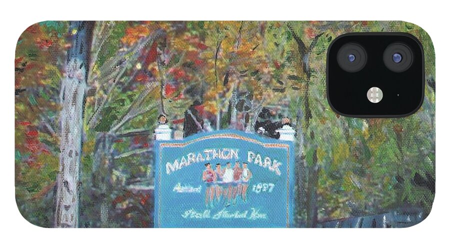 Baa iPhone 12 Case featuring the painting Marathon Park by Cliff Wilson