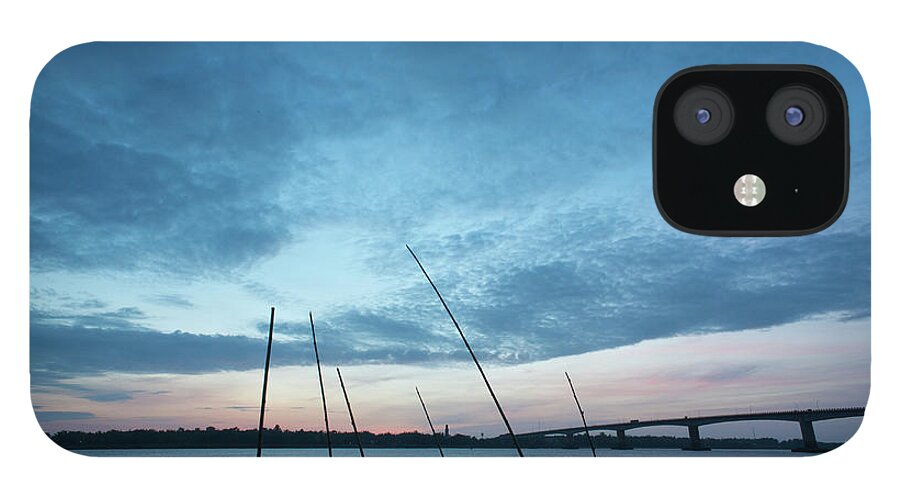 Scenics iPhone 12 Case featuring the photograph Mekong River At Dawn With Bridge by Eitan Simanor