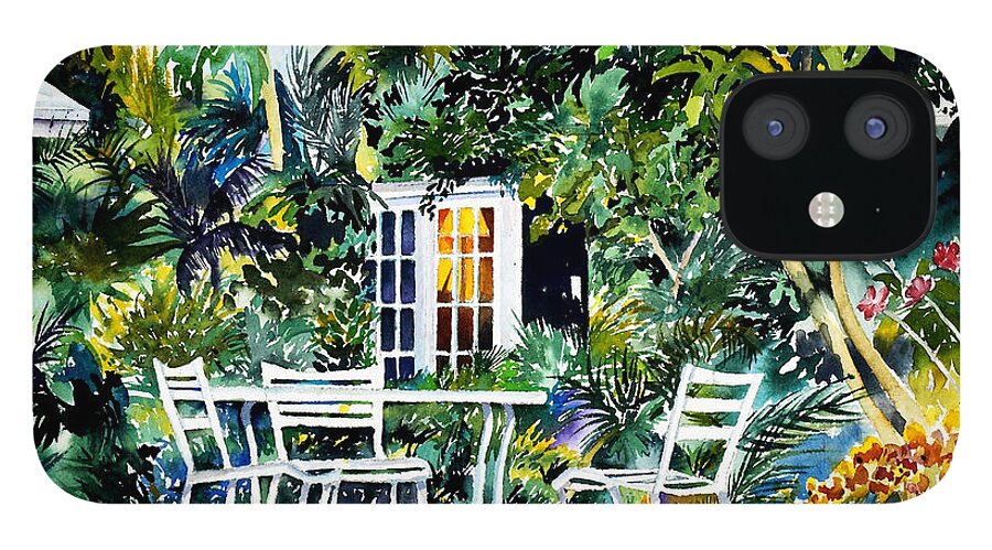 Key West iPhone 12 Case featuring the painting Michelle and Scott's Key West Garden by Phyllis London