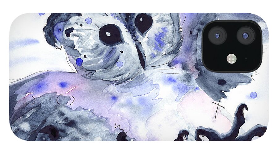 Owl iPhone 12 Case featuring the painting Midnight Owl by Dawn Derman