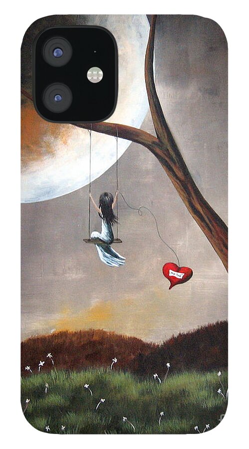 Art iPhone 12 Case featuring the painting Original Surreal Artwork Girl On Swing by Moonlight Art Parlour