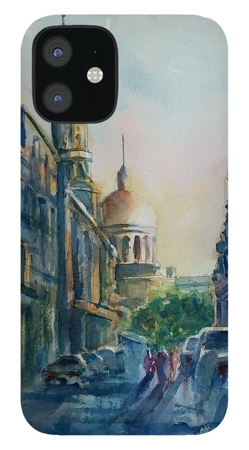 Montreal iPhone 12 Case featuring the painting Montreal Skyline by Debbie Lewis