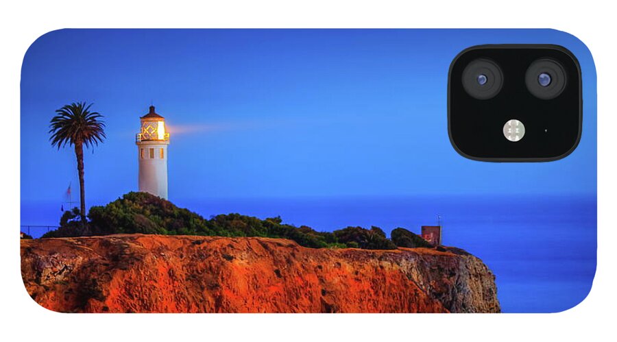 Tranquility iPhone 12 Case featuring the photograph Moon Over Palos Verdes Peninsula by Albert Valles