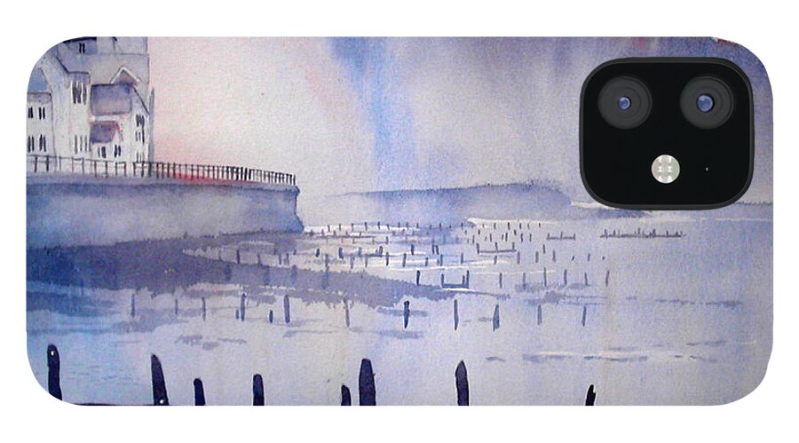 Glenn Marshall Artist iPhone 12 Case featuring the painting Morning Mist at Sandsend by Glenn Marshall