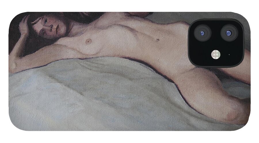 Nude iPhone 12 Case featuring the painting Morning Thought by Masami Iida
