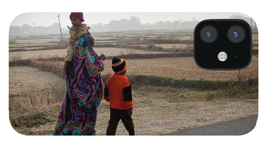 Sweater iPhone 12 Case featuring the photograph Mother With Her Two Babies Walking by Partha Pal