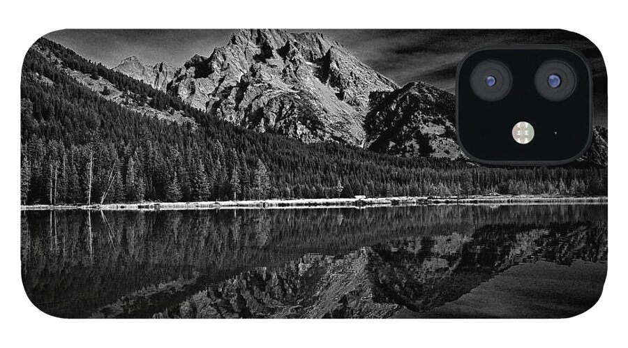 Mount Moran In Black And White iPhone 12 Case featuring the photograph Mount Moran in Black and White by Raymond Salani III