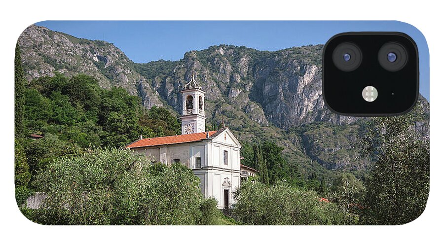 Tranquility iPhone 12 Case featuring the photograph Mountain Senic With Church In Griante by Melinda Moore