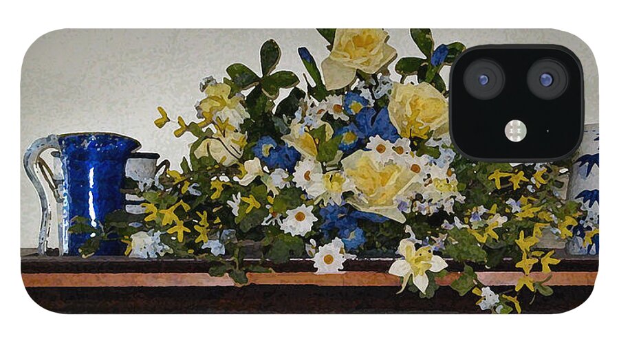 Flowers iPhone 12 Case featuring the digital art Flowers with Pitcher and Pot by Lin Grosvenor