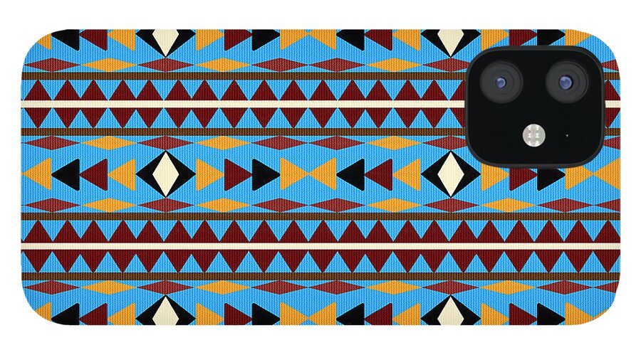 Navajo iPhone 12 Case featuring the mixed media Navajo Blue Pattern by Christina Rollo