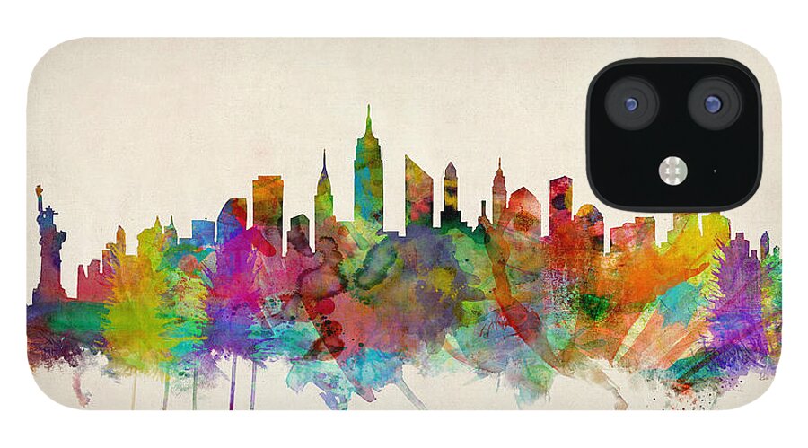 #faatoppicks iPhone 12 Case featuring the digital art New York City Skyline by Michael Tompsett
