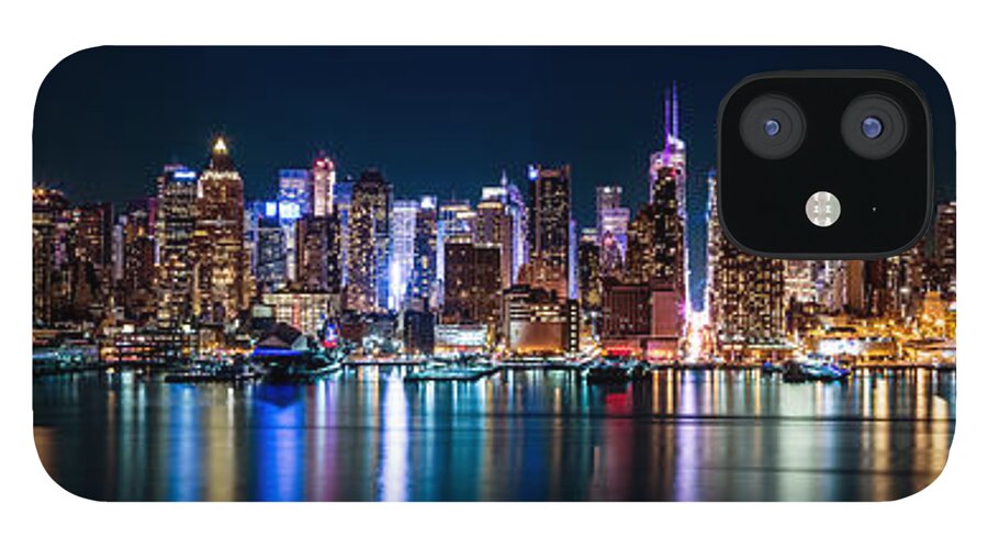 America iPhone 12 Case featuring the photograph New york Panorama by night by Mihai Andritoiu