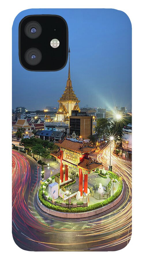Built Structure iPhone 12 Case featuring the photograph Odean Traffic Circle, Bangkok by Monthon Wa