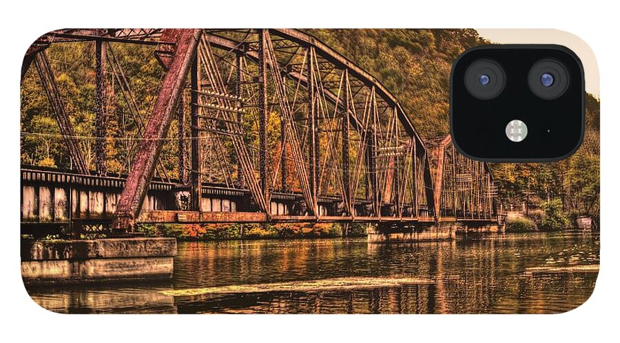 River iPhone 12 Case featuring the photograph Old Railroad Bridge with Sepia Tones by Jonny D