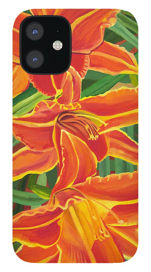 Orange Lilies iPhone 12 Case featuring the painting Orange Lilies by Annette M Stevenson