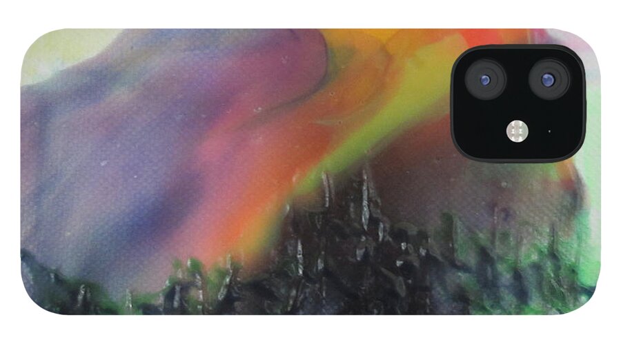 Acrylic iPhone 12 Case featuring the painting Orange Sun Blue Moon and Snow by Lew Hagood