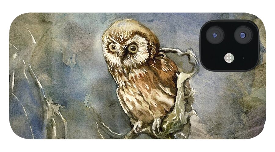 Bird iPhone 12 Case featuring the painting Owl In The Wood by Alfred Ng