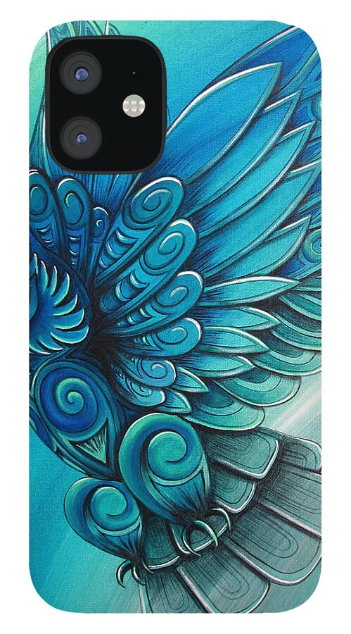 Owl iPhone 12 Case featuring the painting Owl by New Zealand Artist Reina Cottier by Reina Cottier