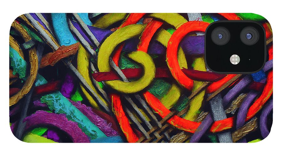 Abstract iPhone 12 Case featuring the painting Particle Track Thirty by Scott Wallin