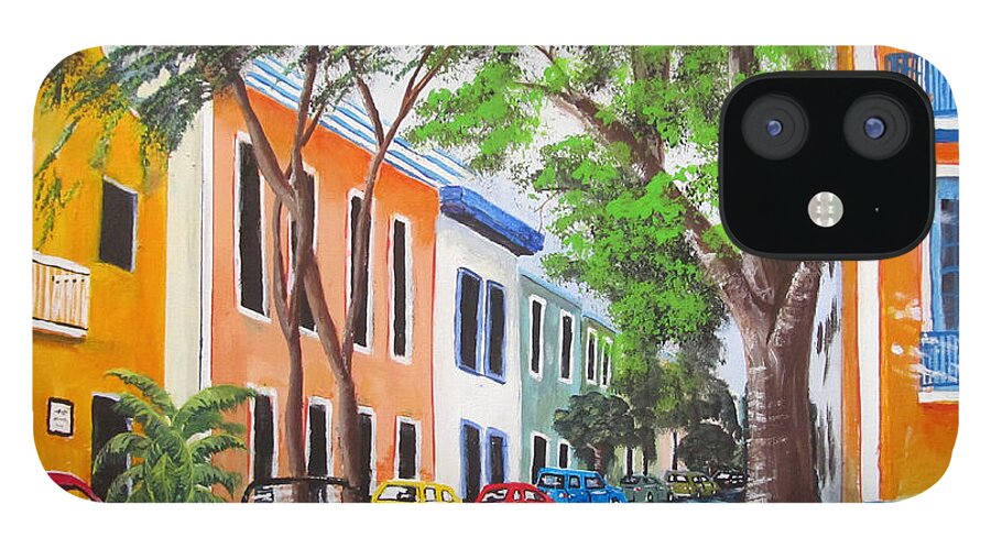 Old San Juan iPhone 12 Case featuring the painting Pensando En El Viejo San Juan by Luis F Rodriguez