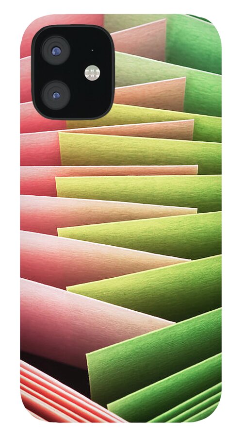 Art iPhone 12 Case featuring the photograph Pink And Green Paper Pages Alternating by Miragec