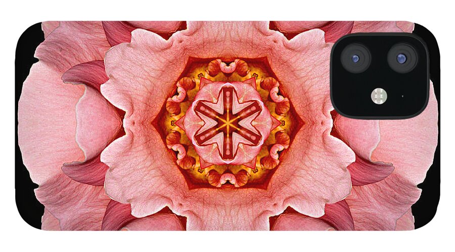 Flower iPhone 12 Case featuring the photograph Pink and Orange Rose IV Flower Mandala by David J Bookbinder