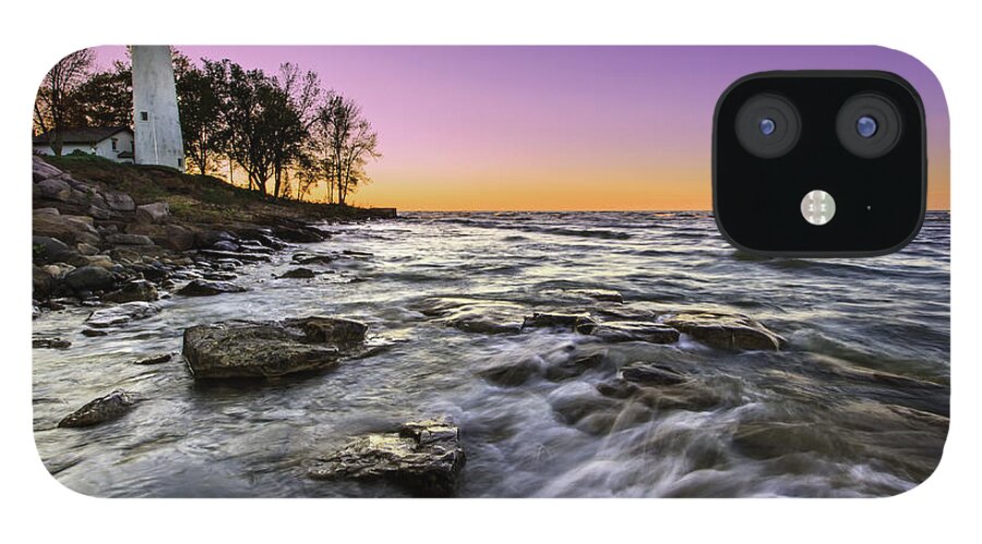 Water's Edge iPhone 12 Case featuring the photograph Point Aux Barques Lighthouse by Joshua Bozarth