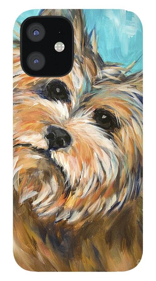Yorkie iPhone 12 Case featuring the painting Pop Art Yorkie by Robin Wiesneth