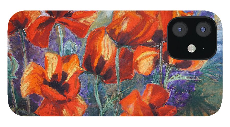 Flowers iPhone 12 Case featuring the drawing Poppies And Lupines by Barbara Pommerenke