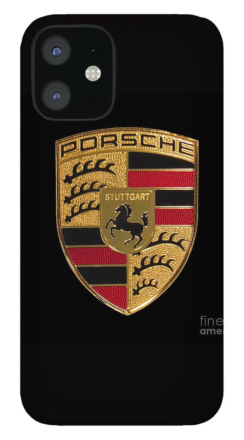 Porsche iPhone 12 Case featuring the photograph Porsche Emblem - Black by Scott Cameron