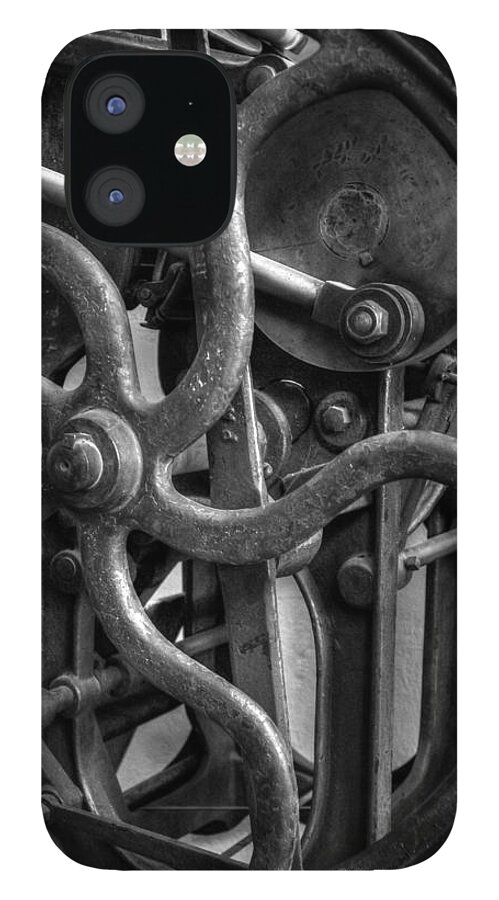 Platen Press iPhone 12 Case featuring the photograph Printing Press Flywheel by Al Griffin