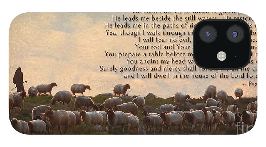 Sheep iPhone 12 Case featuring the painting Sheep and the 23rd Psalm by Constance Woods