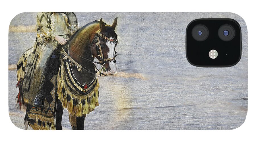 Horse iPhone 12 Case featuring the painting Queens War Horse by Constance Woods