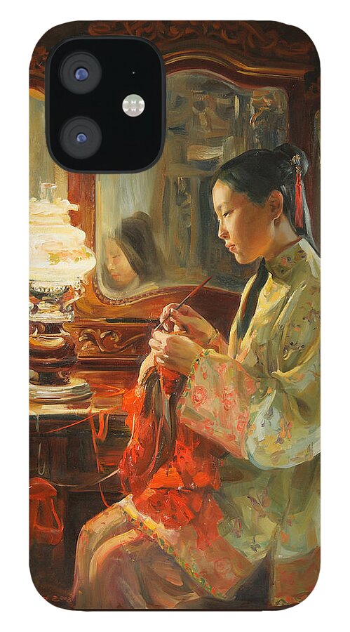 China iPhone 12 Case featuring the painting Quiet evening by Victoria Kharchenko
