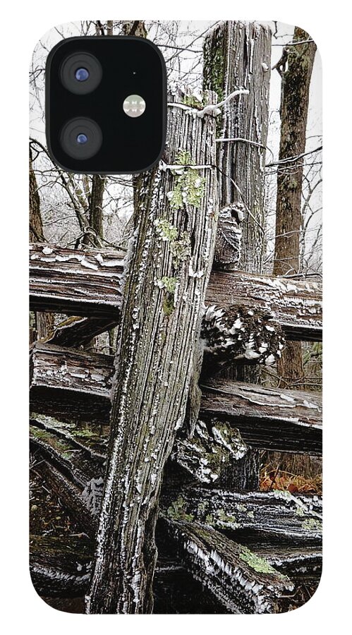 Landscape iPhone 12 Case featuring the photograph Rail Fence With Ice by Daniel Reed