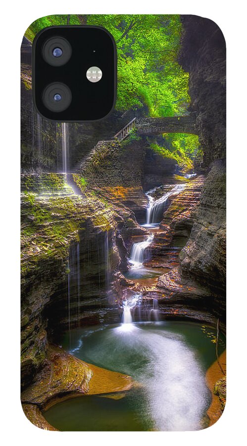 Waterfall Series iPhone 12 Case featuring the photograph Rainbow Falls of Watkins Glen by Mark Papke