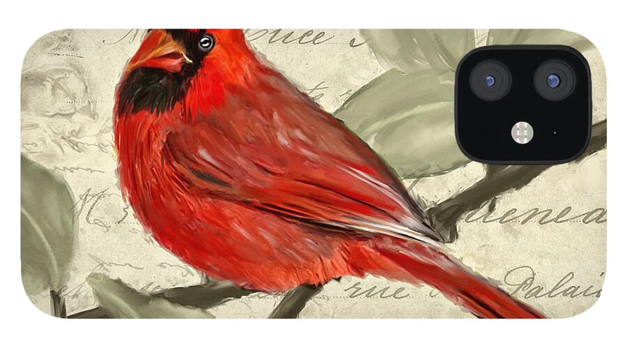 Red Cardinal iPhone 12 Case featuring the painting Red Melody by Lourry Legarde