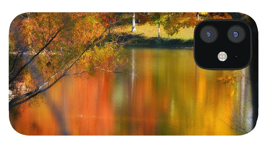 Autumn iPhone 12 Case featuring the photograph Reflection of My Thoughts Autumn Reflections by Peggy Franz