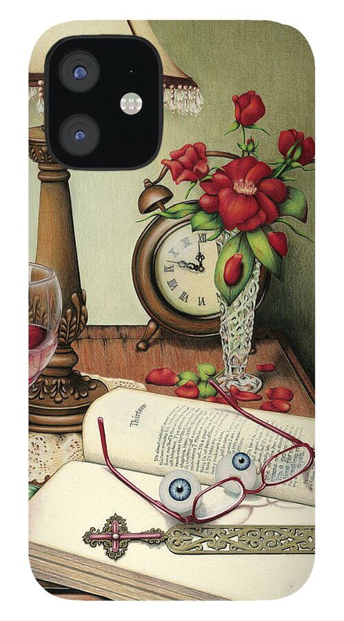 Nightstand iPhone 12 Case featuring the painting Resting My Eyes by Lori Sutherland