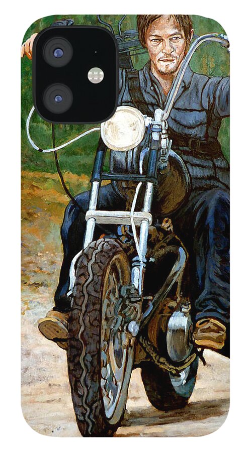 Daryl Dixon iPhone 12 Case featuring the painting Ride Don't Walk by Tom Roderick